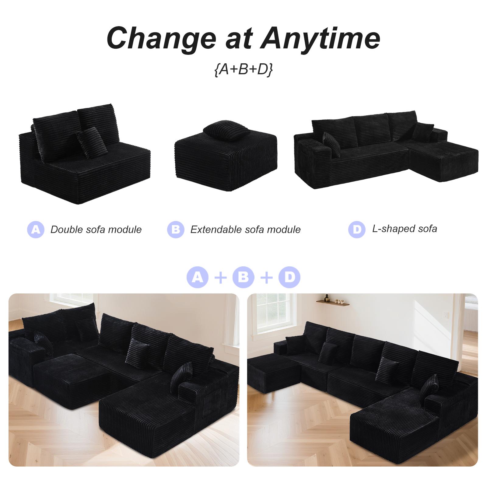 【DlY Combination】HSECOYAY Modular Sectional SofaMix and Match Pieces for Living Room, Comfy CloudCouches with Movable Ottoman, L/U-Shaped FlexibleConfiguration, Plush Corduroy - 400 lbs SeatCapacity 【DlY Combination】HSECOYAY Modular Sectional SofaMix and Match Pieces for Living Room, Comfy CloudCouches with Movable Ottoman, L/U-Shaped FlexibleConfiguration, Plush Corduroy - 400 lbs SeatCapacity