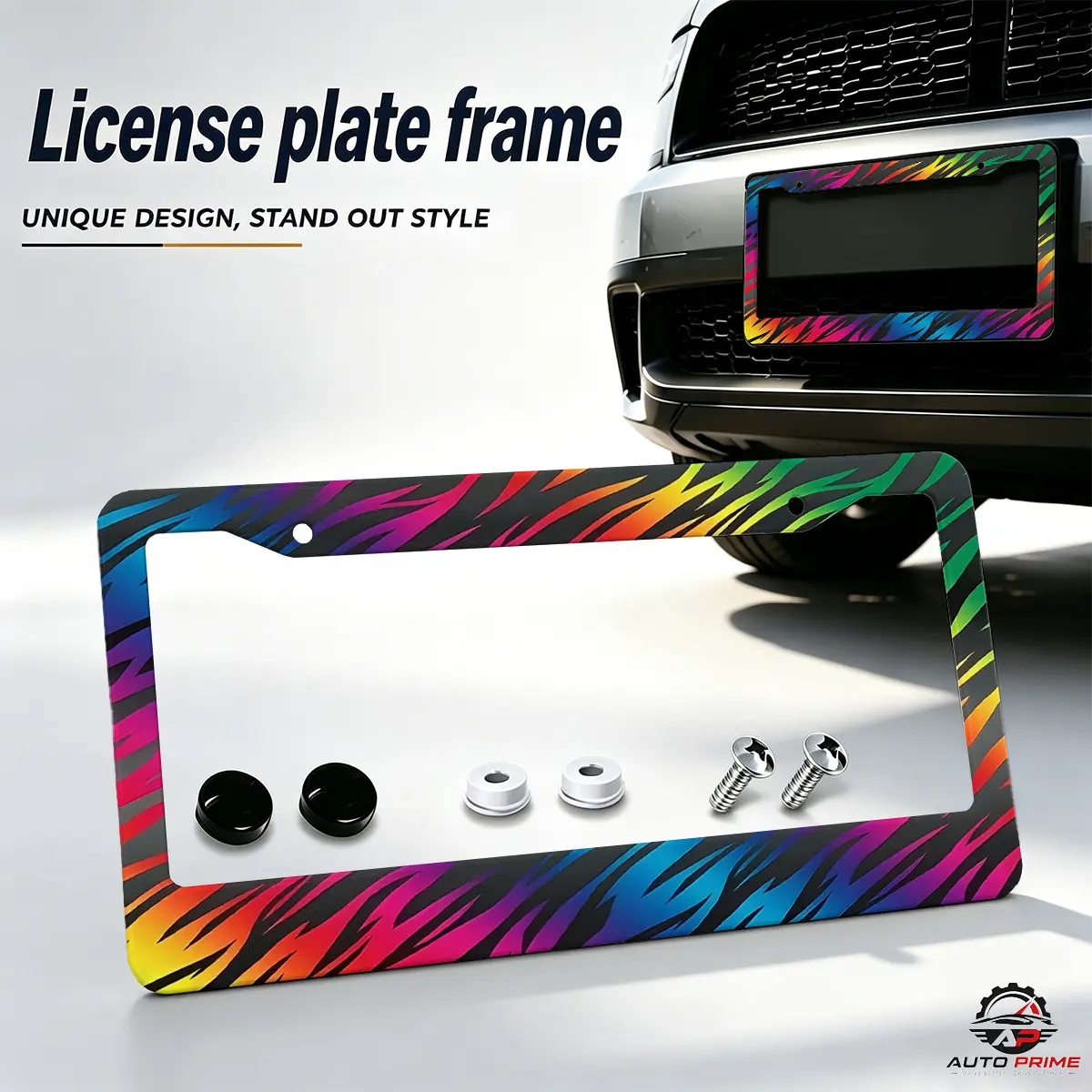 2-PCS Rainbow Gradient Zebra Stripe Aluminum License Plate Frame, Aesthetic Cute Car Accessories for Girls, Universal SUV Truck Vehicle Car Exterior Decor License Plate Holder - Aluminum License Plate Frame 2 Pack