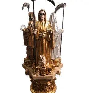 10 inch 3 Santa Muerte Statue gold,bronze and silver Gravestone Decor Gothic Skull Rose Home Decoration Room