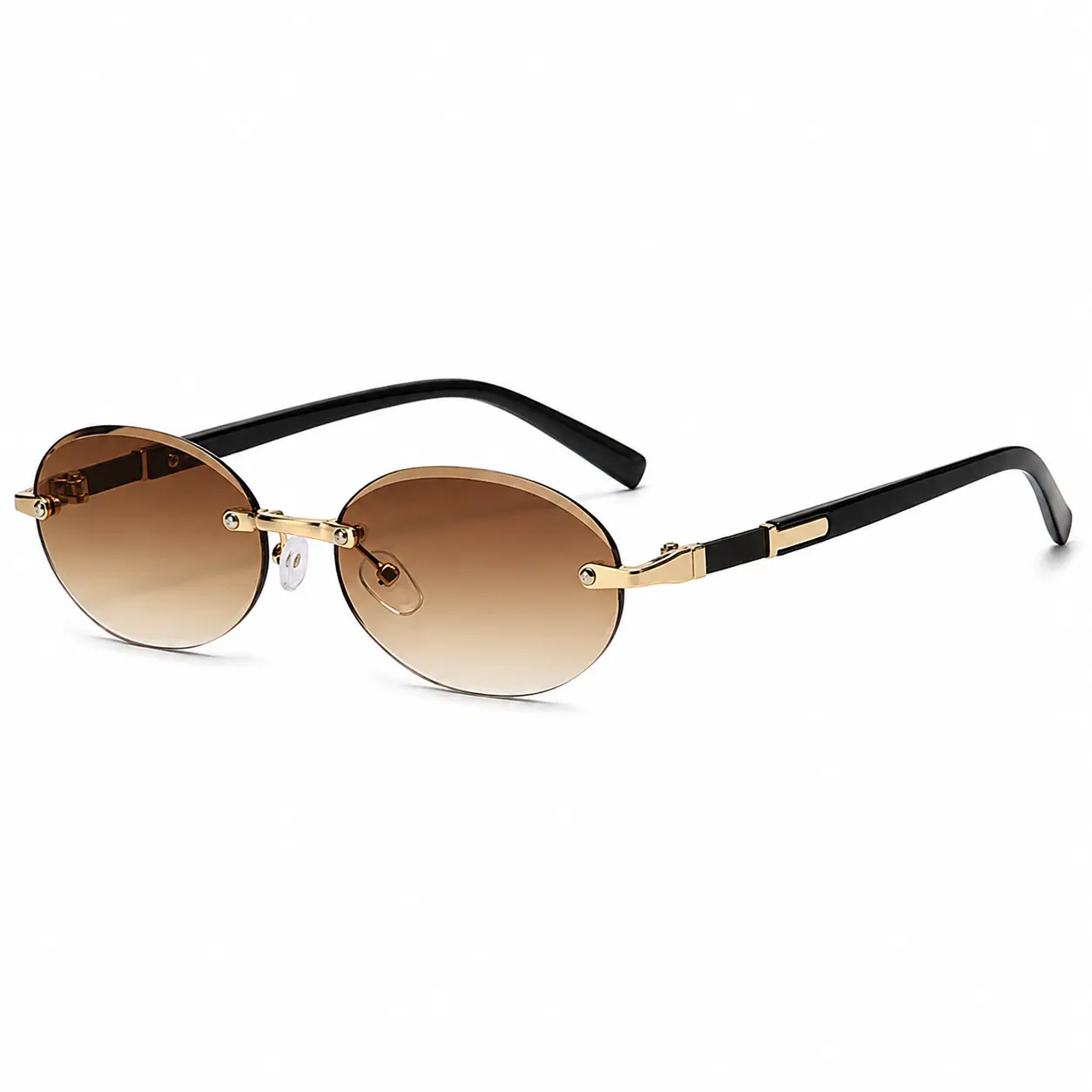 Unisex Rimless Cut-Edge Oval Small Statement Sunglasses - Polycarbonate Lenses, Euro-American Trendy Influencer Style, High-End Pick for Fashion Enthusiasts