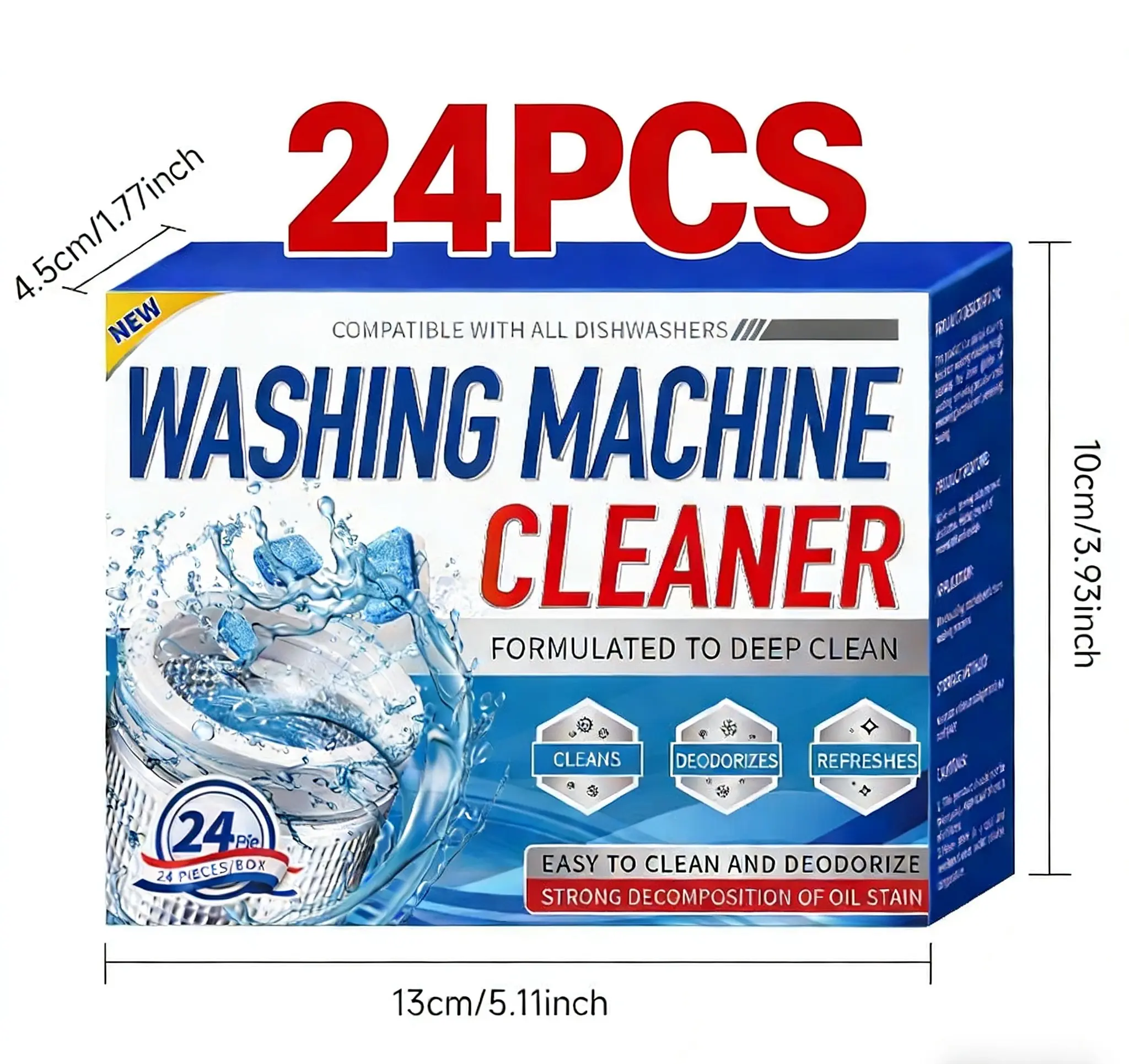 Household Washing Machine Cleaning Pills - 24 Count 1-Year Supply, Concentrated Deep Powerful Cleaning Solution, Non Dismantling, Moisture-Proof, Multi Purpose Home Cleaning Products for All Washers Including HE, Non Dismantling Cleaner