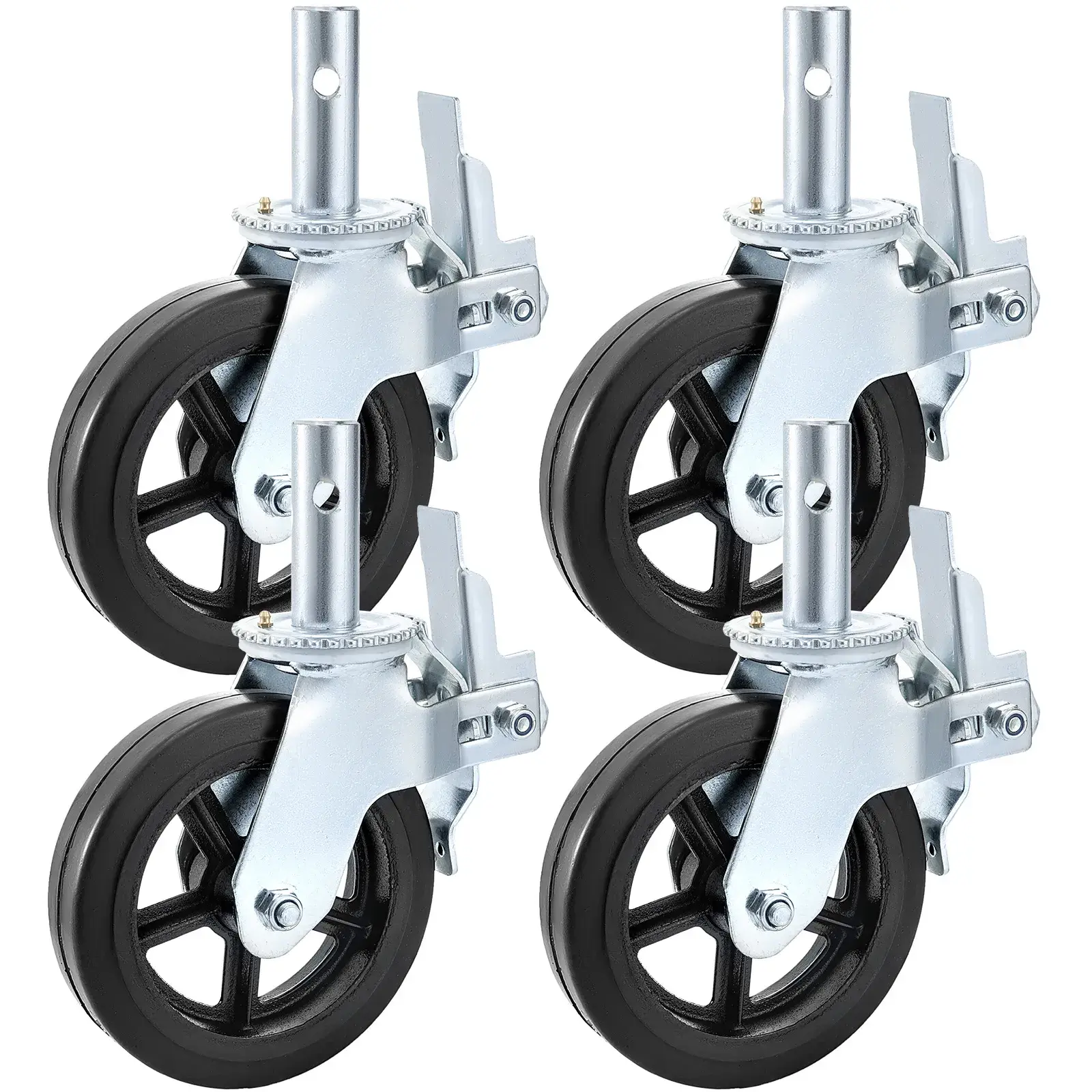 Lockable Caster Wheels - 4 Pcs 8"x2" Heavy-Duty Scaffolding Units, 1100 LBS Capacity Per Unit, 360° Swivel Rubber Design with Dual Locking for Scaffolding Use