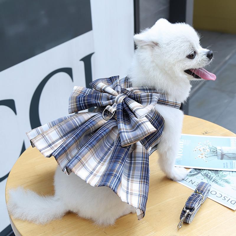 Pet Clothes Dog Cat Rabbit Plaid Dress Vest Cute Comfortable Breathable With Traction Rope AL-656281331457