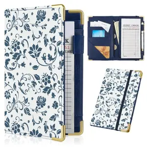 Cute Leather Waitress Book with Money Pocket Zipper Serving Book Organizer Fit Server Apron For Restaurant Waitstaff 5 x 8 Inch