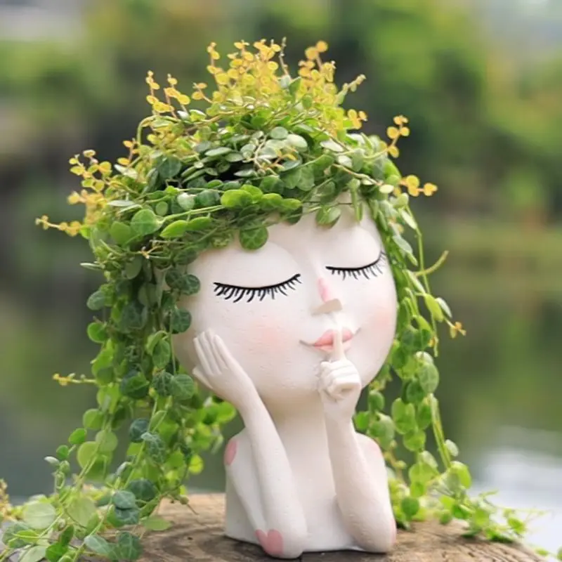 Cute Girl Design Flower Pot, Resin Flower Pot with Drainage Hole, Decorative Plant Pot for Home Garden, House Plant Pots, Garden Planter, Indoor Outdoor Planter, Indoor Outdoor Flowerpots, Home Decor Pots, Garden Supplies