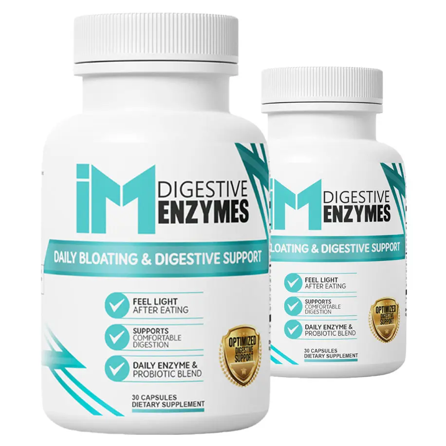 IM Digestive Enzymes - 2 Bottles | Digestive Comfort & Bloating Support | Multi-Enzyme + Probiotic Formula | Daily Capsules
