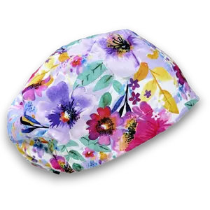 Purple flower Euro Scrub Cap for Women with Satin Lined Option by Paradise Caps.