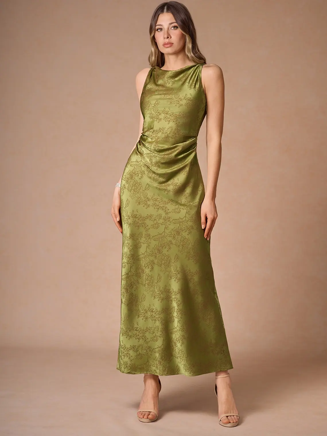 Azazie Elena Sheath Twist-Neck Floral-Jacquard Wedding Guest Evening Maxi Dress, Formal Wear, Women