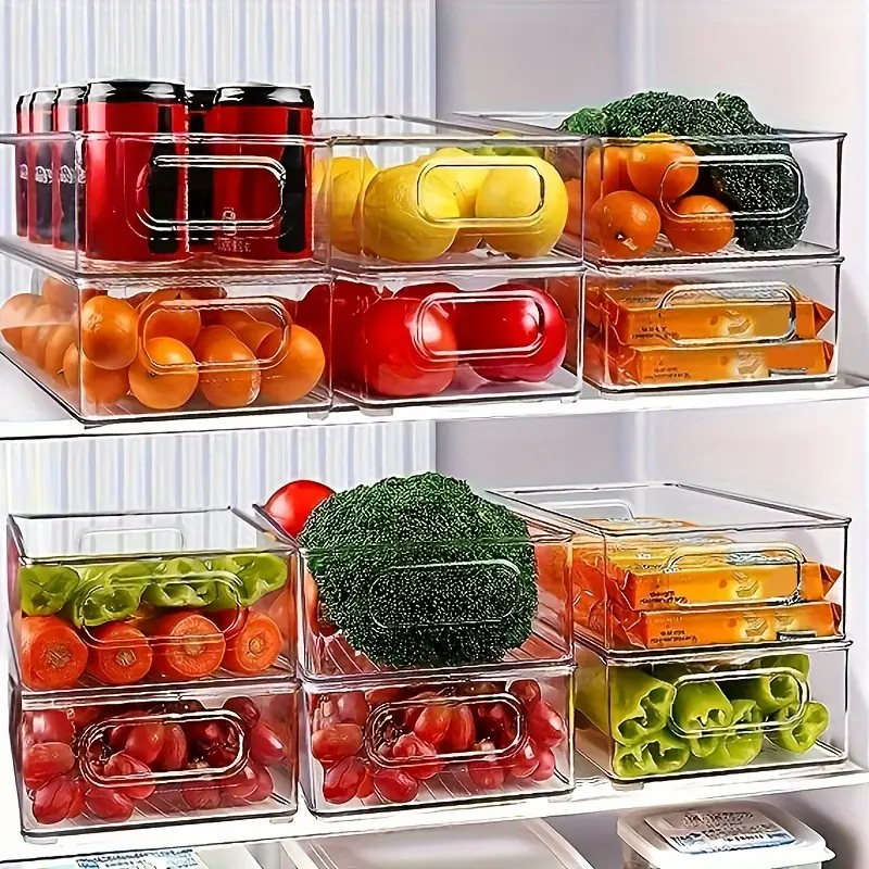 6Pcs plastic fruit storage refrigerator, stackable, food storage box, refrigerator, cupboard, utility room sorting file storage box Durable