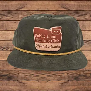 Leather Public Land Patch, On Green Nylon Rope Hat