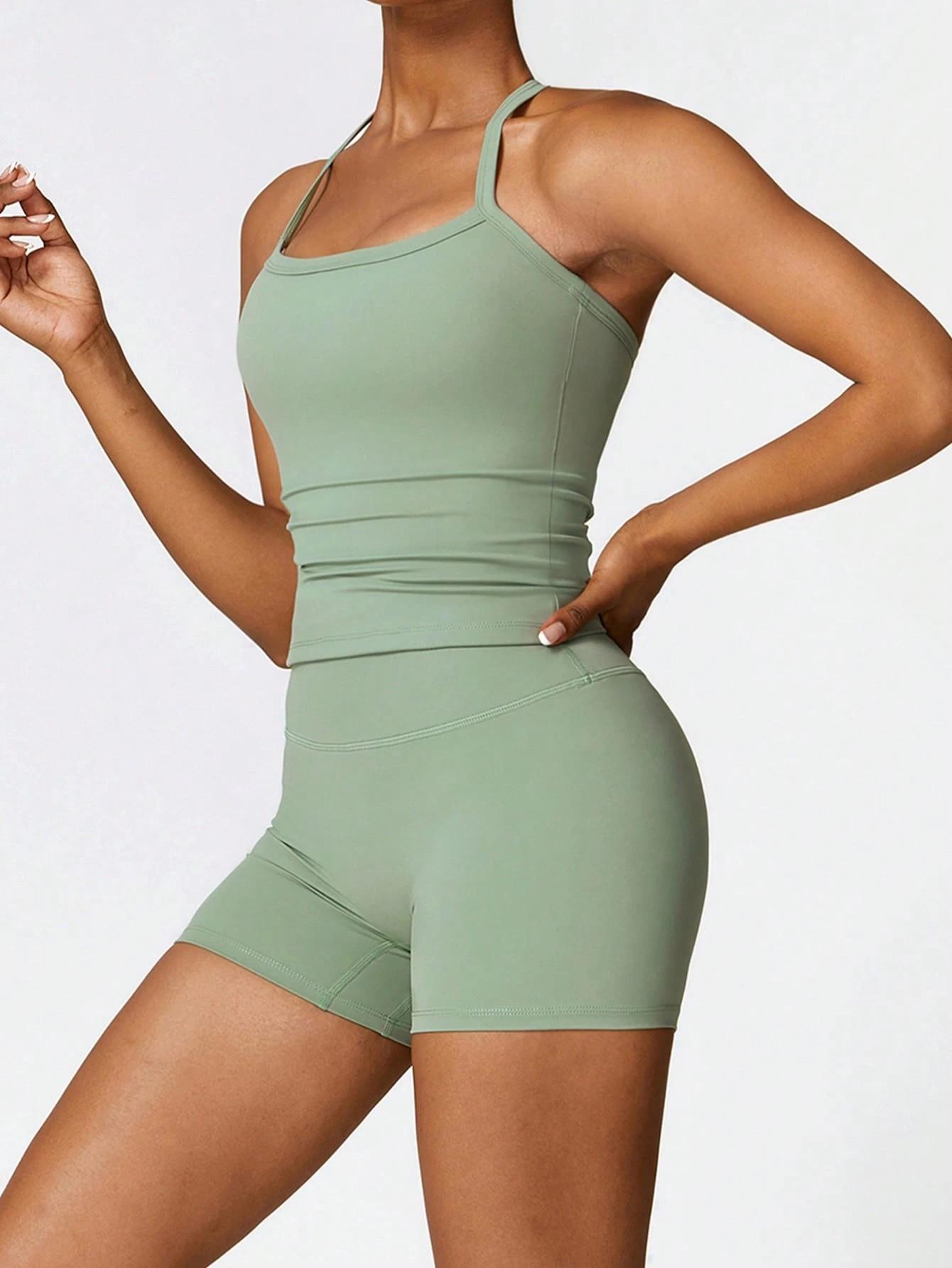 MASKERT Women's  Two Piece Set Sports Tank Top & High Waist Skinny Shorts for Yoga Gym Workout SpringStatements