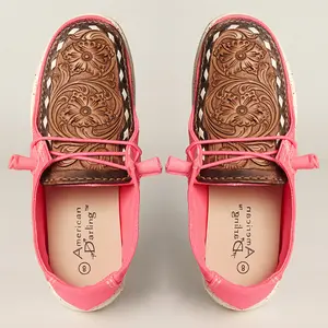 American Darling Hand tooled, carved genuine leather trim lightweight shoe footwear, slip on| Tooled Footwear