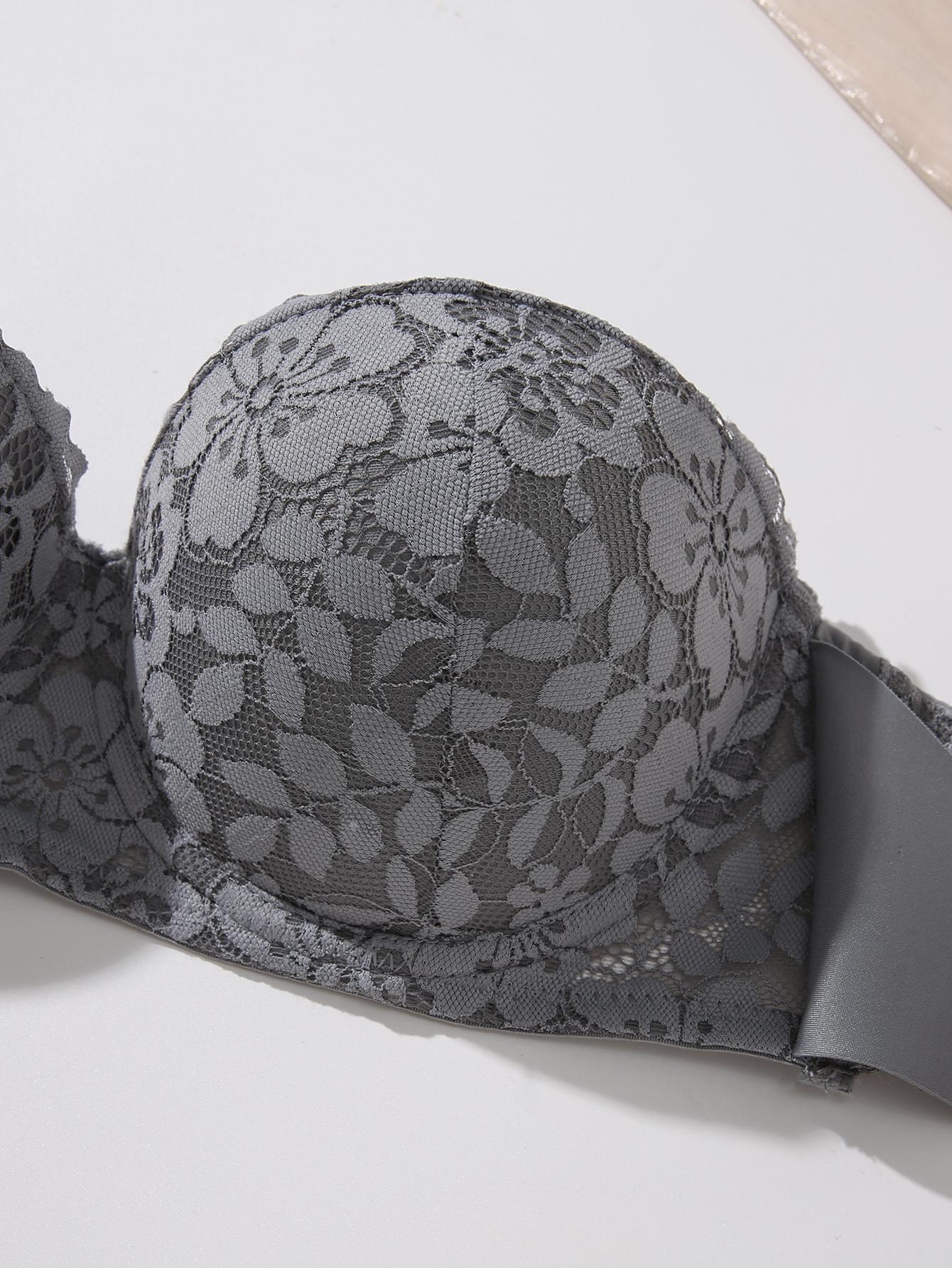 Women's 3 Strapless Bras Half Cup Lace Underwire Bra with Pull Up Front Buckle Up Top Invisible Bra Comfortable Sexy Bra Cover Polyamide Material Elegance Everyday Black+White+Grey elegant Womenswear