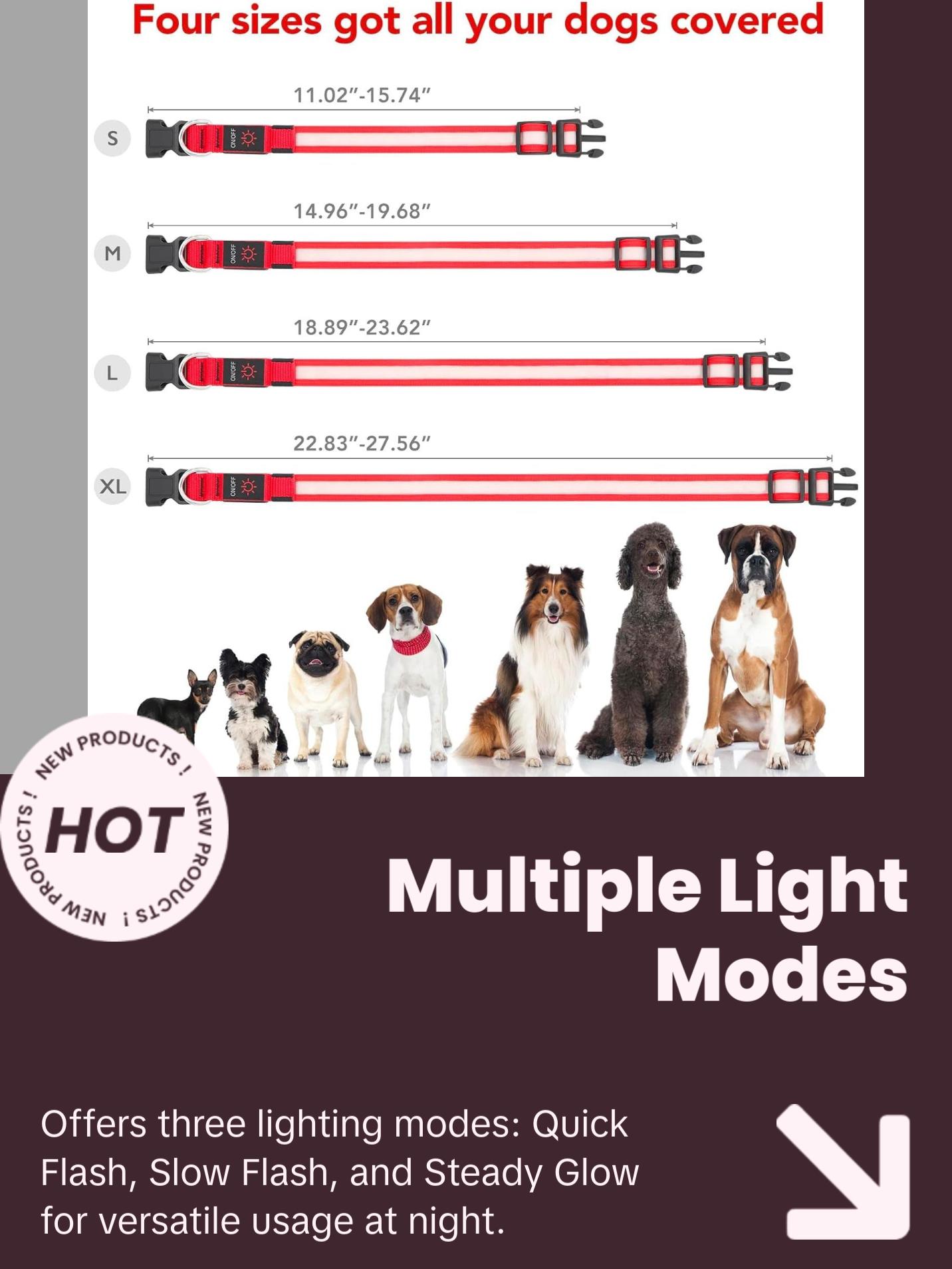 LED Dog Collar, Light up Dog Collar Adjustable USB Rechargeable Super Bright Safety Light Glowing Collars for Dogs