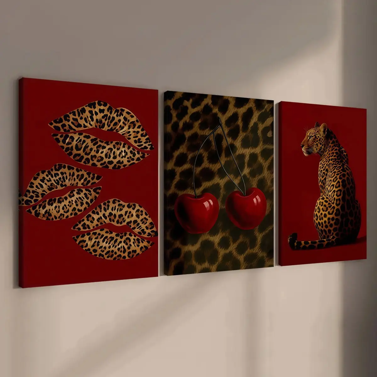 3-Pack Wood Frame Canvas Posters, Vintage Leopard Print, Modern Art Design, Waterproof, Ideal for Living Room, Bedroom, Office Walls