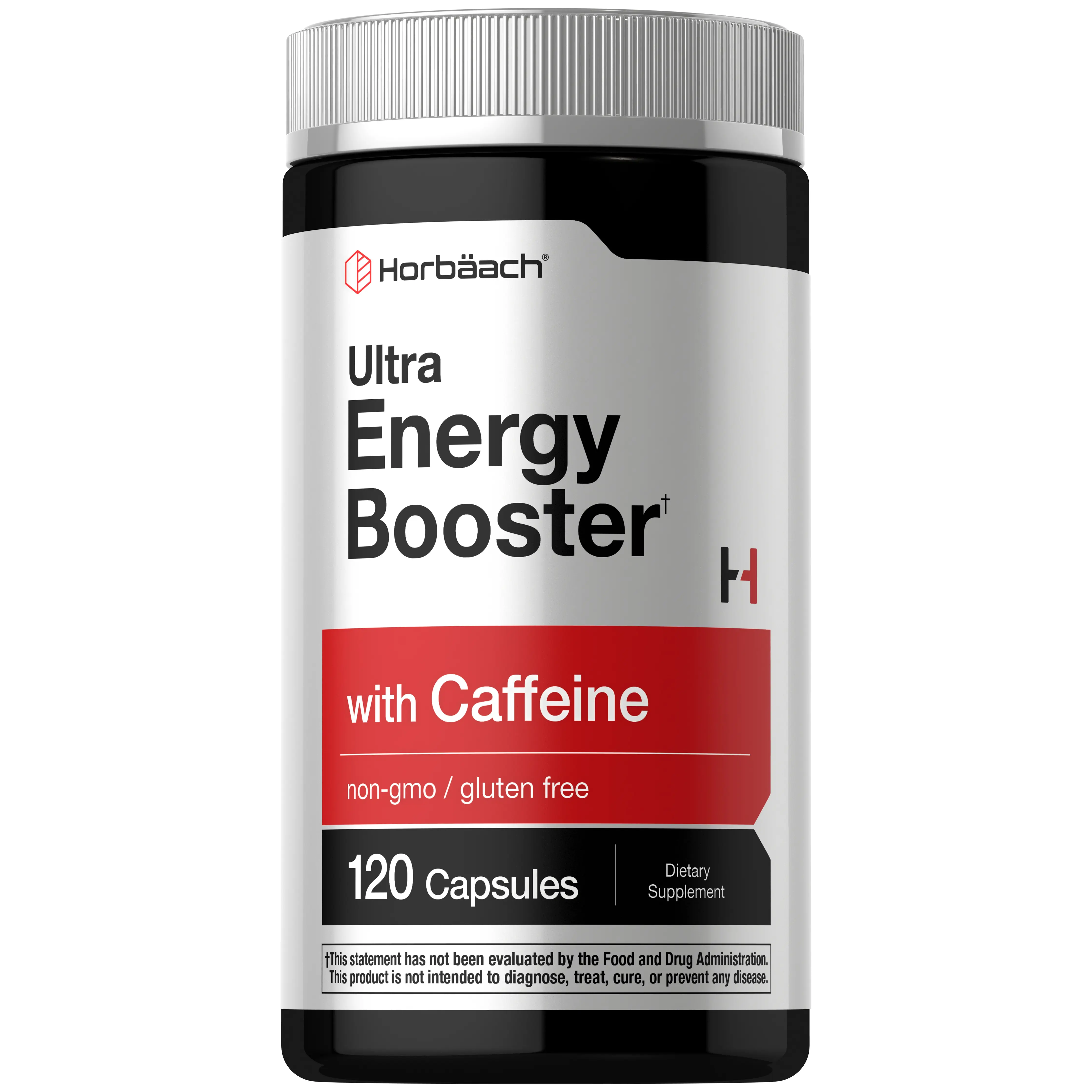 Horbäach Energy Supplement | 120 Capsules | with Caffeine, Ginseng & Vitamin B12 | Daily Energy Booster Pills | Non-GMO, Gluten Free