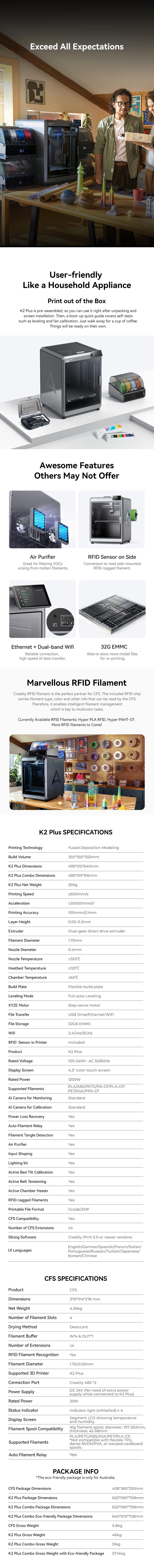 Creality K2 Plus Combo 3D Printer - Large Volume, Multi-Color