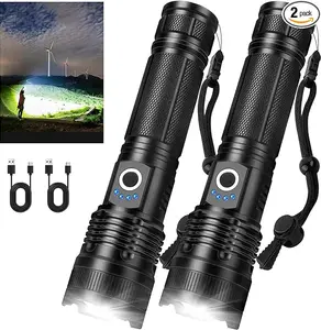 2PACKS High Lumen Rechargeable LED Flashlights Ultra-Bright Flashlights 5 Modes With COB Light Tactical Accessories,Zoom-able Torch Handheld Flashlight，For Outdoor Emergency Signaling Backyard BBQ Adjust Brightness Labor Day spotlight