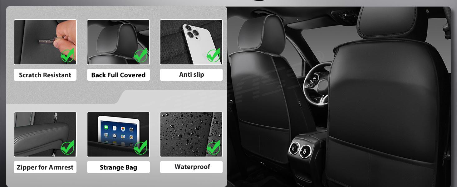 CAR PASS Nappa Leather Seat Covers Protection for Front Seats Universal Waterproof & Anti-Slip Design Airbag Compatible for Sedan, SUV, Pickup Truck  Black 1 Count