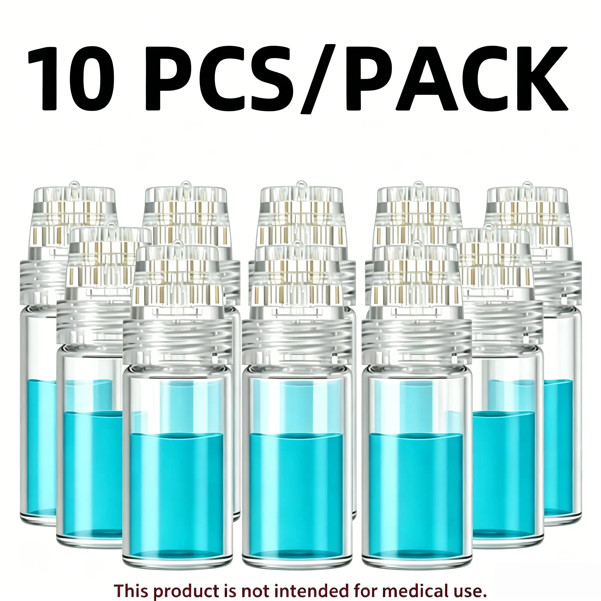 10-Pc Reusable 20-Pin 0.25mm Microneedles, Portable Unisex Facial Beauty Appliance for Serum Infusion, All Skin Types At-Home Microdermabrasion Exfoliation Skincare Tool, Serum Infused