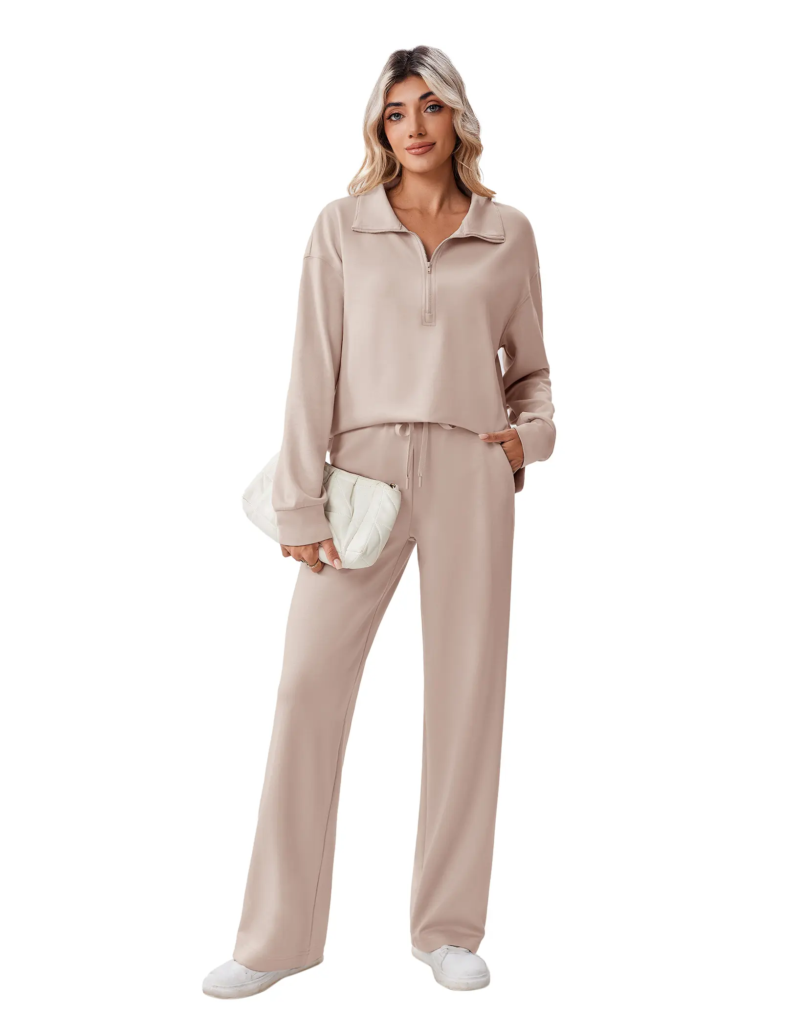 PINSPARK 2 Piece Sets for Women 1/2 Zip Sweatsuit Loose Fit Sweatshirt Straight Leg Pants 2025 Matching Outfit Fall Tracksuit tiktokshopbacktoschool,back to school,back to school haul