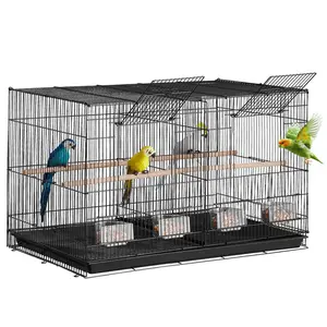 VEVOR Bird Cage,  , 18 in, Small Parakeet Cage with Divider, Sturdy Metal Bird Flight Cage, Travel Birdcage with 5 Perches & 4 Feeding Cups, Parrot Cage for Canaries Lovebirds Cockatiels Budgie, Black