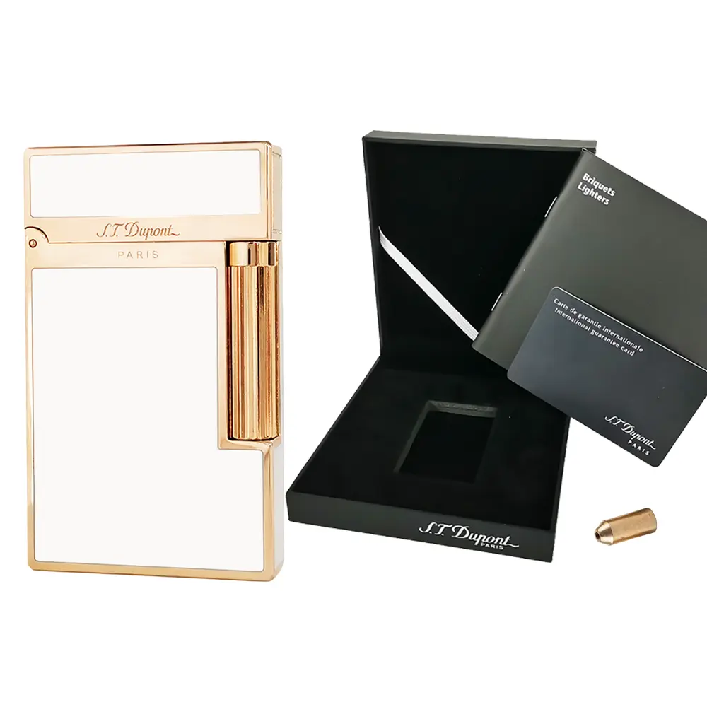 DPT Set Metal White Lacquered Gold Luxury Hand Finished Lighter (No Fuel), Premium Home Supplies Gift Set