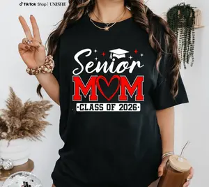 Class of 2026 Senior Mom Shirt with Graduation Cap and Heart Graphic