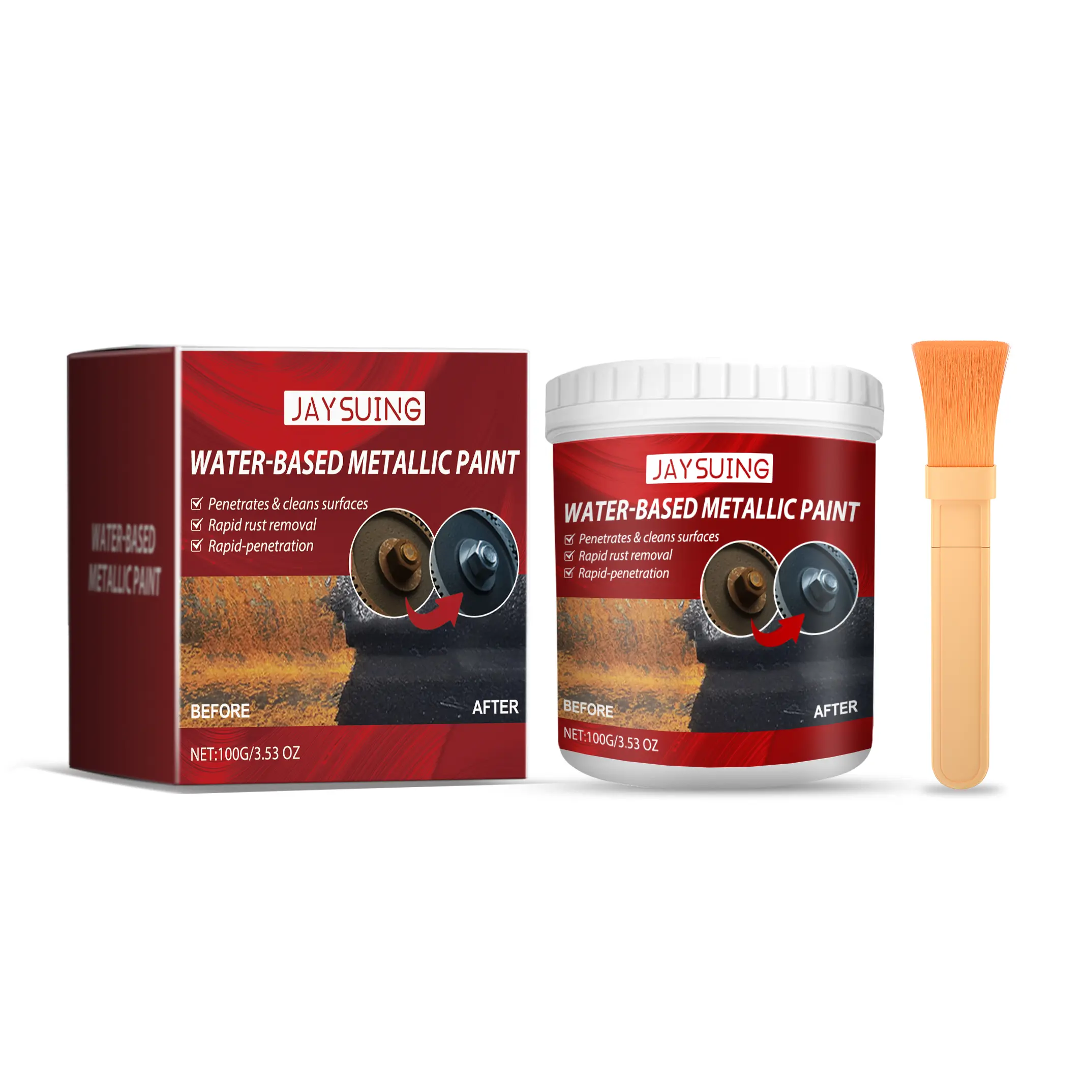2-in-1 Rust Converter & Metal Primer, 100g Water-Based Anti-Rust Paint with Brush, No Sanding Needed Rust Reformer, Heavy Duty Corrosion Inhibitor & Rust Encapsulator for Automotive Car Coating, Chassis, Trailer & Outdoor Metal Surfaces