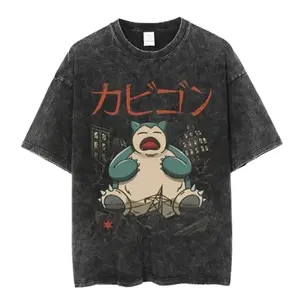 Snorlax Anime Japanese Mineral Washed Oversized Tee, Graphic Tee, Gifts for Him, Birthday, Christmas Menswear, Mens Clothing, Mens Tees, T-Shirt, Oversize Shirt, Cotton Tee, Gift for him, for her TFY