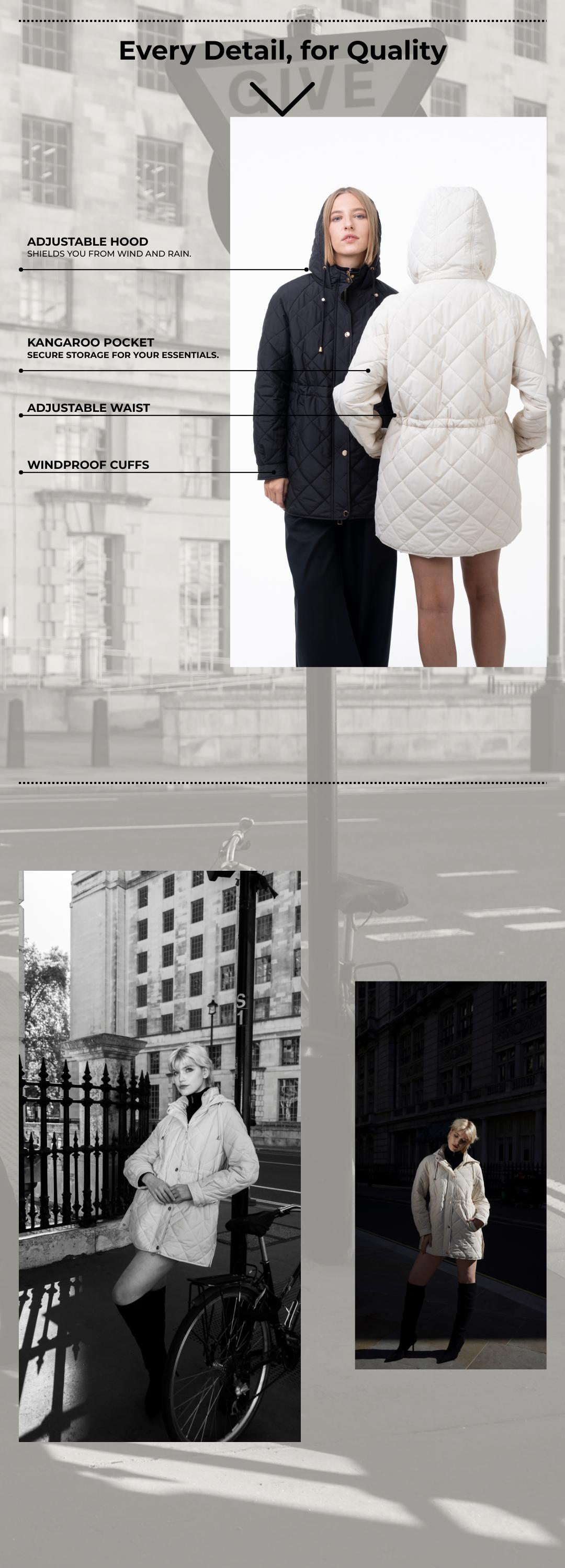 PUFFIT WarmCore Premium Mid-length Diamond Quilted Drawstring-waist PUFFER Style,Classic Diamond Pattern,Waist-cinching Lightweight Cotton Jacket,High-density Integrated Quilting Lightweight, Comfortable For Commuting, Stylish For Going Out SpringStatemen