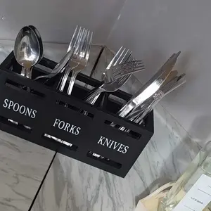 Letter Pattern Cutlery Holder, 1-Count 3-Grid Cutlery Storage Box, Large-Capacity Cutlery Organizer, Multifunctional Kitchen Tableware Holder for Forks, Spoons and Knives, Kitchenware, Container, Home