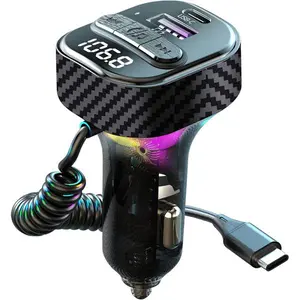 Bluetooth 5.3 FM Transmitter for Car, Bluetooth Car Adapter with Type-C PD(30W) Charger Port and Cable, QC3.0 USB Port, Wireless FM Radio Transmitter, Support Handsfree Calling, Backlit,U Disk, Black