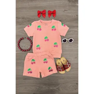 Pink Waffle Knit Cherry Short Set