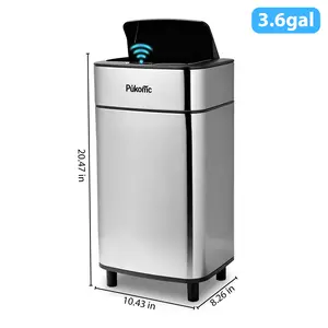 Pukomc Smart Sensing Touchless Trash Can 3.6Gal Motion Activated Auto Open Close Odor Sealed Bin with Digital Display Soft Close Lid Batteries Required