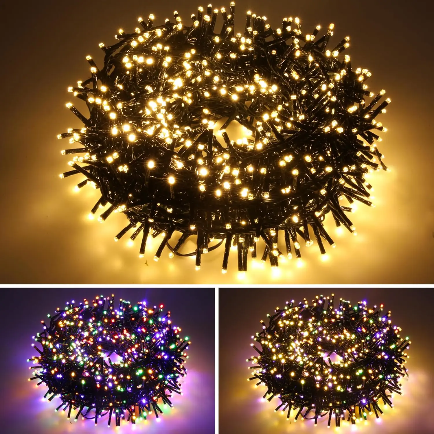 500 LED 49 FT Christmas Cluster Lights, Multi & Warm String Lights Plug in with 11 Modes, Timer & Memory Function Extendable for Indoor Outdoor Wedding Party Christmas Decoration (500) Set, Multicolor & Warm Light