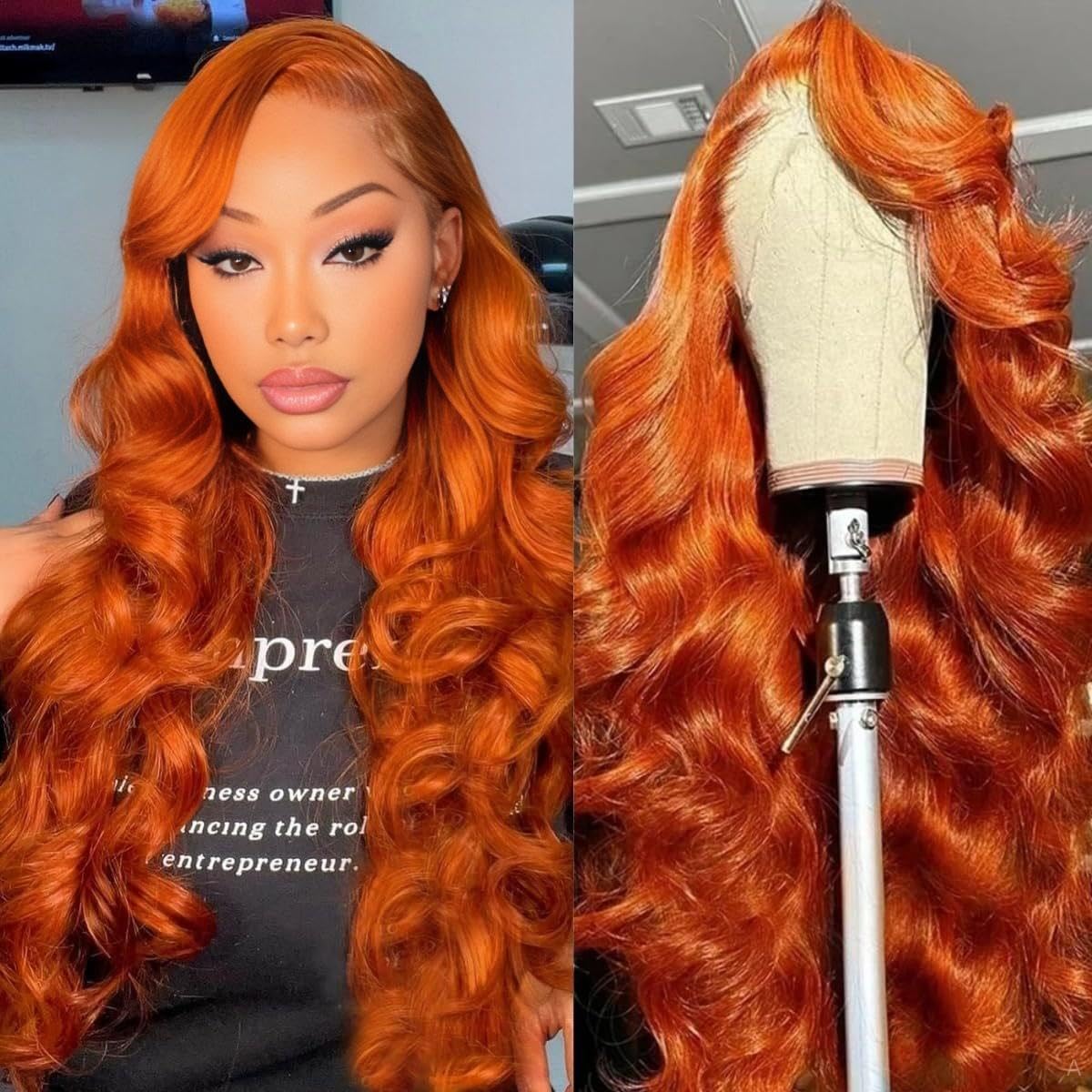 30 Inch Ginger Wig Human Hair Body Wave Ginger Orange 13X6 Lace Front Wigs Human Hair Pre Plucked 180 Density 350# Colored Glueless 13X6 HD Lace Frontal Wig Human Hair for Women