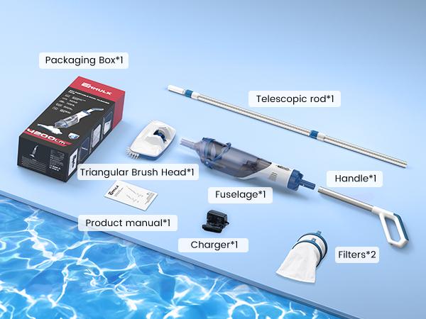 【Spring Cleaning】Enhulk PooCl Vacuum for Above Ground Pool with Telescopic Pole, Running time up to 1H, Handheld Design with Powerful Suction up to 18.5 gallon/min