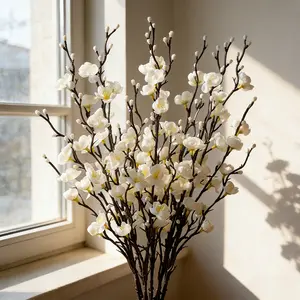 12 Pcs Tall White Plum Blossoms (21.7") | Elegant Faux Silk Floral Branches for Floor Vase & Home Decor