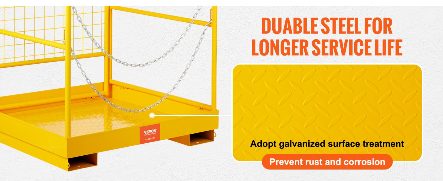VEVOR Forklift Safety Cage, 1200 lbs Load Capacity, 36 x 36 inches Folding Forklift Work Platform with Lockable Swivel Wheels, Drain Hole & Device Chain, Holds 1 to 2 Adults, Perfect for Aerial Work