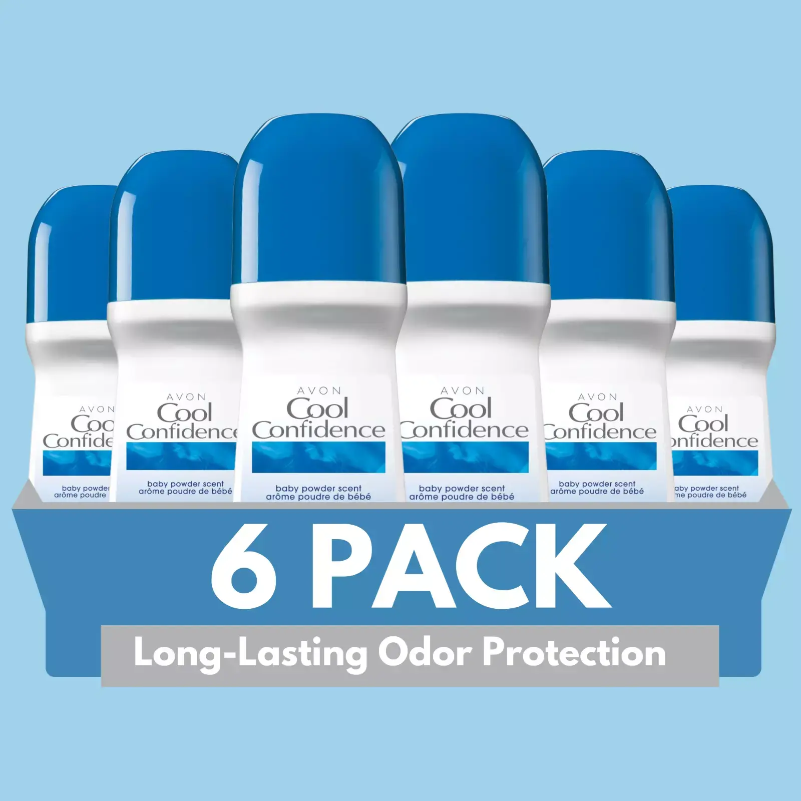 Avon Cool Confidence Roll-On Antiperspirant Deodorant 2.6 fl oz Baby Powder Scent Long-Lasting Odor Protection 6 Pack