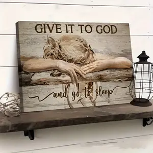 Give It To God and Go To Sleep Quote Canvas Wall Art for Bedroom Living Room Framed Prints Rustic Farmhouse Religious Christian Decor Blessing Gift