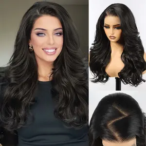 HAIRCUBE  24 Inch Black Long Curly Layered Wigs 13x6 HD Synthetic Lace Front Wig Glueless Wigs for Women Daily Use