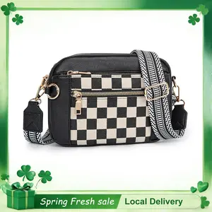Checkered crossbody bags for women Plaid Womens Cross Body Purses Checkerboard Leather Shoulder Bag travel essentials multi-compartment design