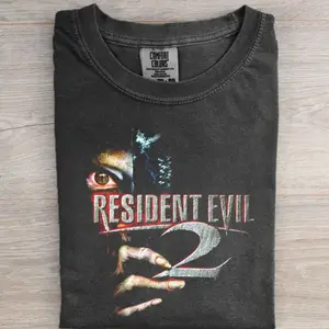 Vintage Washed Resident Evil 2 T-Shirt: Zombie Face Unisex Heavy Cotton Tee