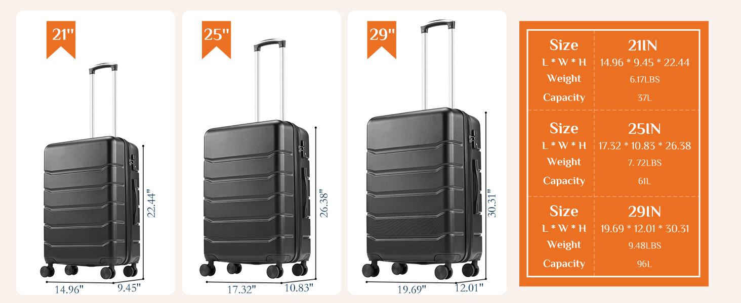 Luggage Spinner Wheels Lightweight Expandable Travel Hard Shell Suitcases with TSA Lock, Bronze Black, 3-PCS Set (20/24/28 inch)