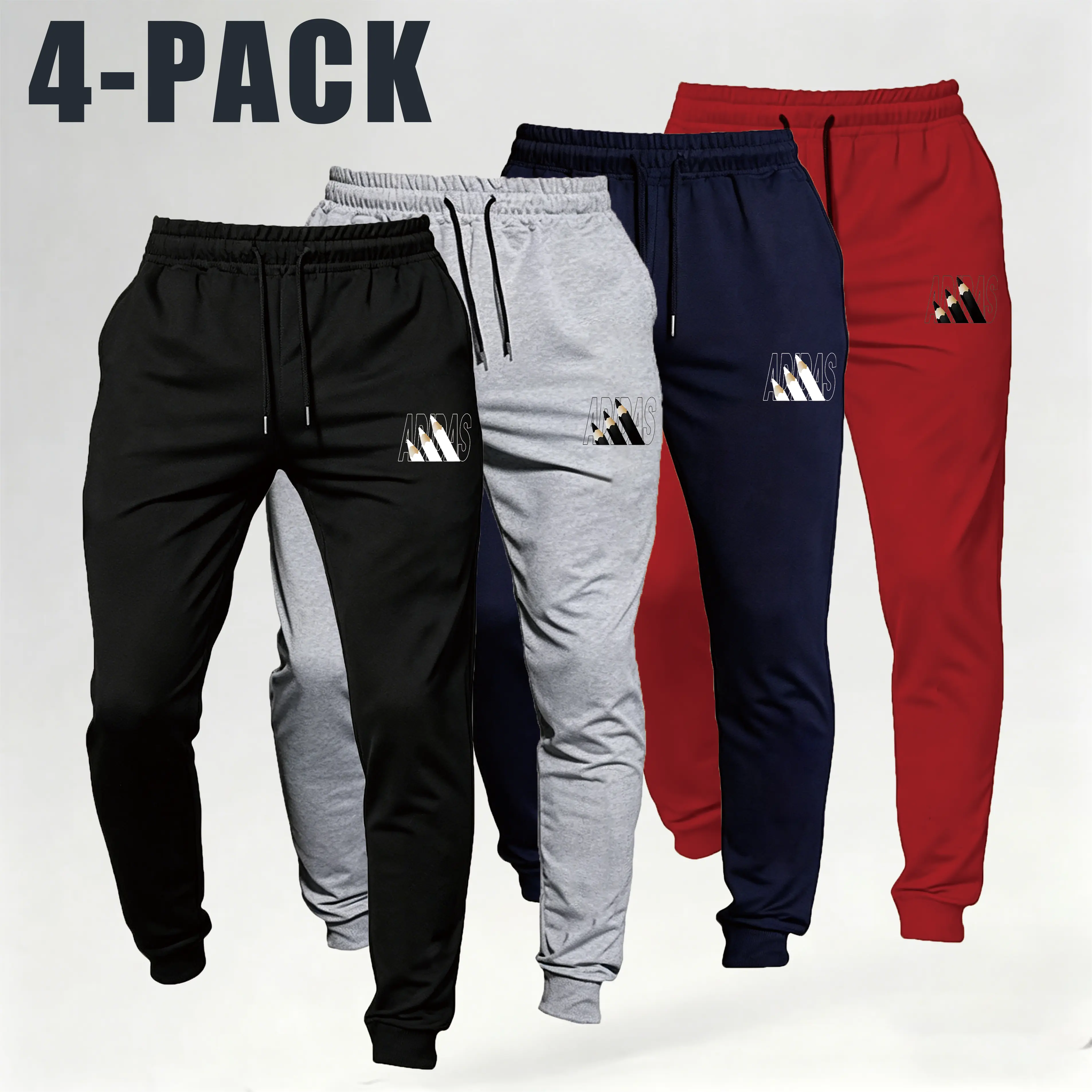 men sweatpants 4 pack, elastic drawstring joggers, casual workout pants, multi color sweatpants, soft track pants for men, gym travel joggers, 4 pack mens casual pants