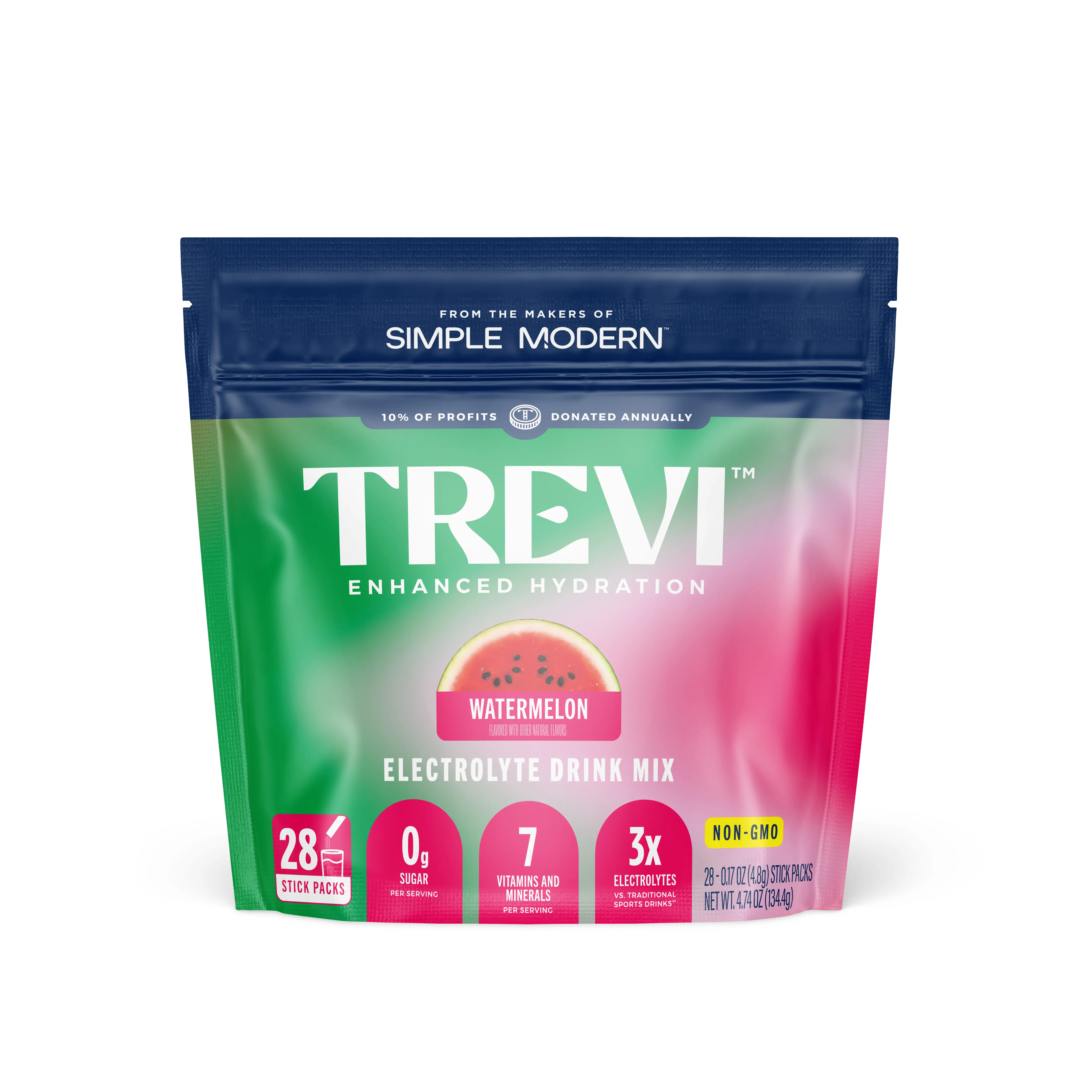 Trevi Sugar Free Watermelon Electrolyte Drink Mix – 28 Count Stick Packs | 0g Sugar, Non-GMO, with 7 Vitamins & Minerals, 6 Electrolytes, Energy Hydration Drink Mix, Made in USA