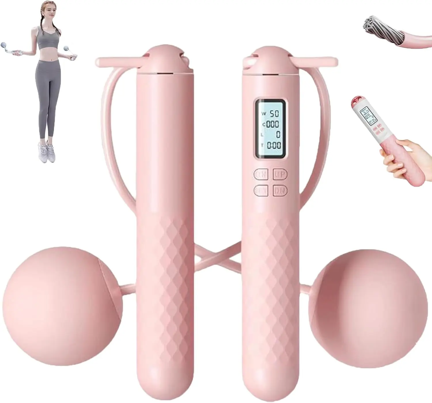 Cordless Counting Jump Rope with LCD Display, Large Weighted Balls (Suitable for Men, Women)
