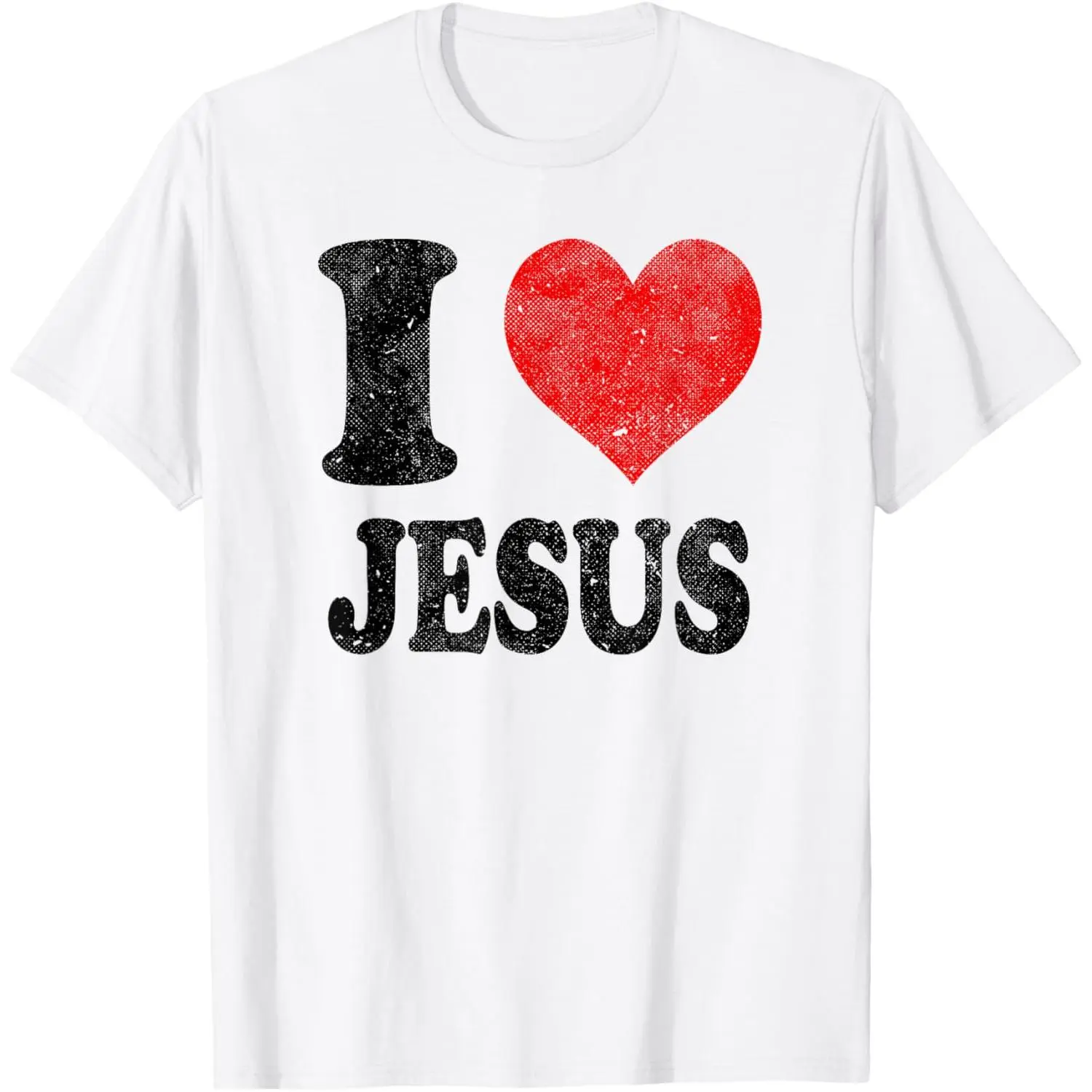 Vintage Retro "I Love Jesus" Round Neck Cotton Shortsleeve Sports Top - Casual Fabric, Classic Christmas Graphic Tee with Straight Hem